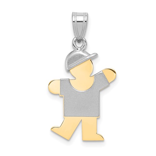 14K Two-tone the Kids Small Boy Charm with Hat on Left Engravable Kiss
