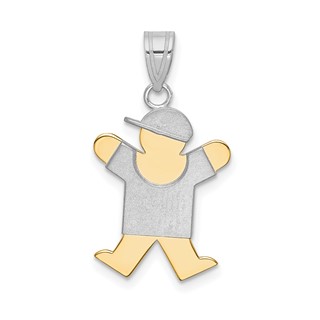14k Two-tone The Kids Small Boy with Hat on Right Engravable Joy Charm