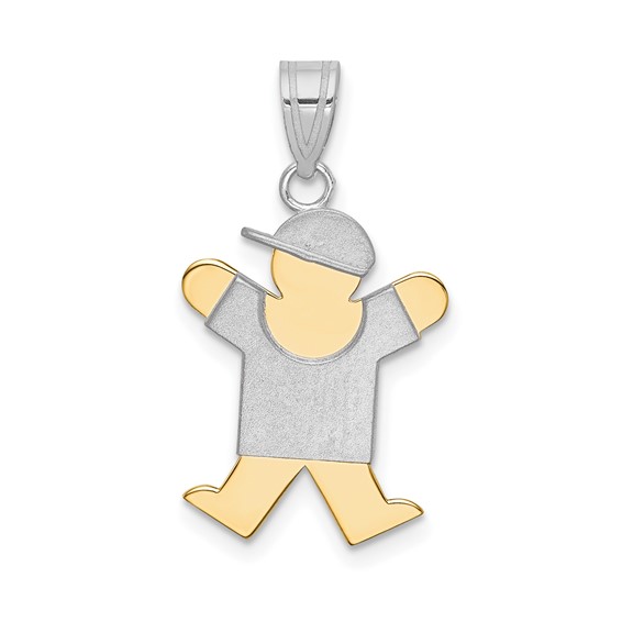 14k Two-tone The Kids Small Boy with Hat on Right Engravable Joy Charm