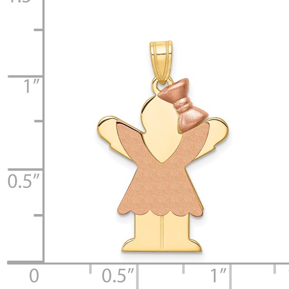 14k Two-tone The Kids Medium Girl with Ruffles and Bow on Right Engravable Love Charm