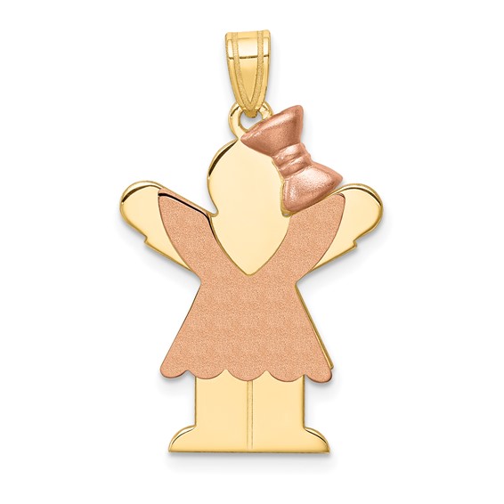 14k Two-tone The Kids Medium Girl with Ruffles and Bow on Right Engravable Love Charm