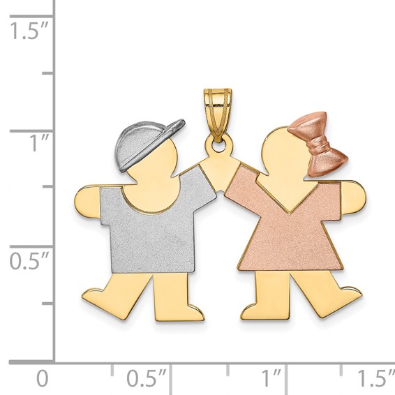 14k Tri-color The Kids Medium Boy on Left and Girl on Right Engravable Kiss Charm
