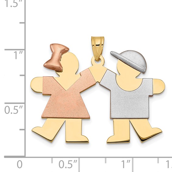 14k Tri-color The Kids Medium Girl on Left and Boy on Right Engravable Kiss Charm