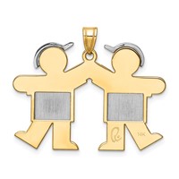 14K Two-tone the Kids Medium Double Boys Engravable Kiss Charm view 4