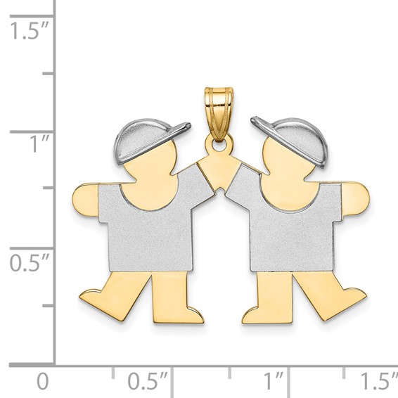 14k Two-tone The Kids Medium Double Boys Engravable Kiss Charm