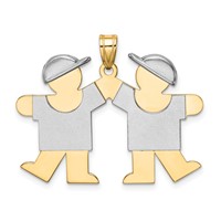 14K Two-tone the Kids Medium Double Boys Engravable Kiss Charm view 1