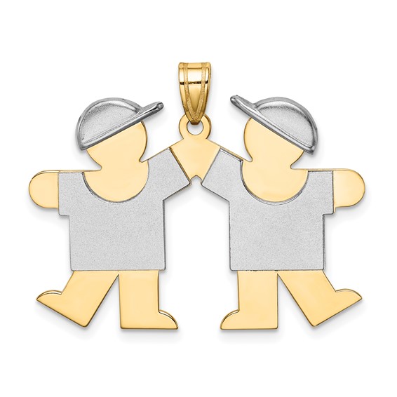 14k Two-tone The Kids Medium Double Boys Engravable Kiss Charm