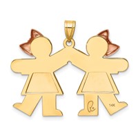 14K Two-tone the Kids Medium Double Girls Engravable Kiss Charm view 4