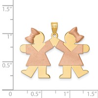 14K Two-tone the Kids Medium Double Girls Engravable Kiss Charm view 3