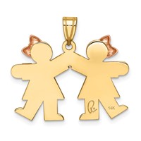 14K Two-tone the Kids Small Double Girls Engravable Kiss Charm view 4