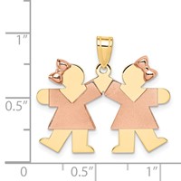 14K Two-tone the Kids Small Double Girls Engravable Kiss Charm view 3