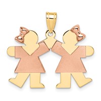 14K Two-tone the Kids Small Double Girls Engravable Kiss Charm view 1