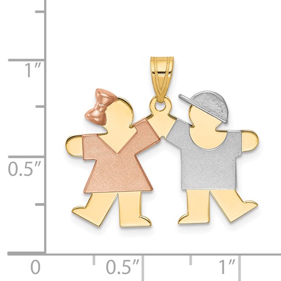14k Tri-color The Kids Small Girl on Left and Boy on Right Engravable Kiss Charm