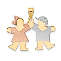 14K Tri-color the Kids Small Girl on Left and Boy on Right Engravable Kiss Charm view 1