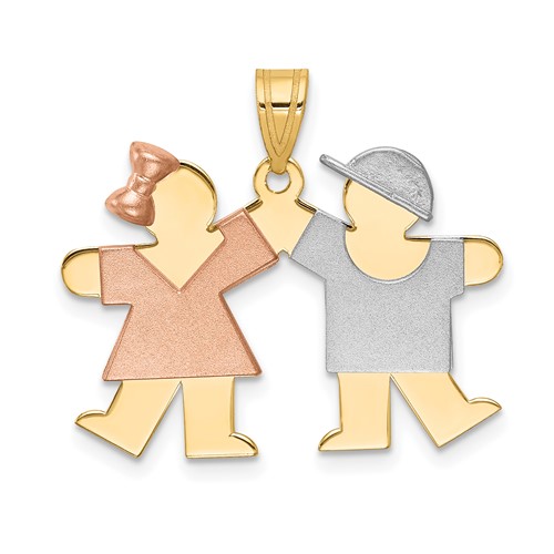 14K Tri-color the Kids Small Girl on Left and Boy on Right Engravable Kiss Charm