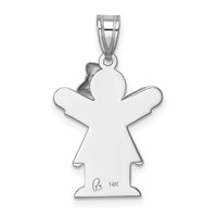 14K White Gold the Kids Small Girl Charm with Ruffles and Bow on Right Engravable Love view 4