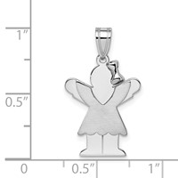 14K White Gold the Kids Small Girl Charm with Ruffles and Bow on Right Engravable Love view 3