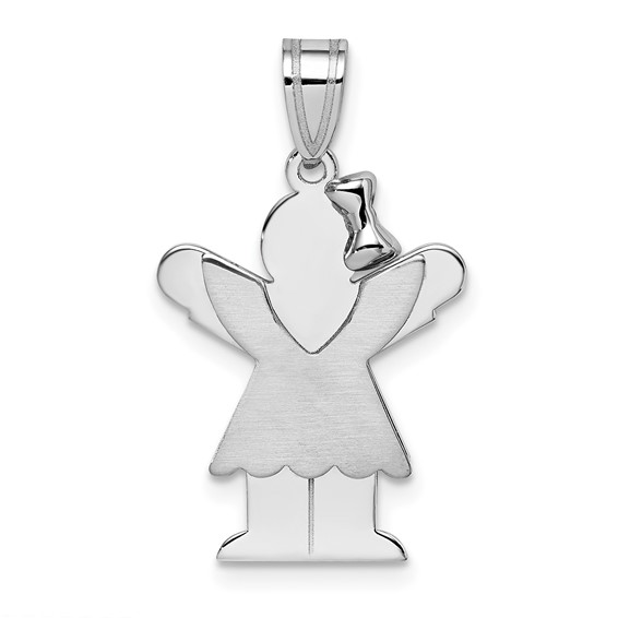 14k White Gold The Kids Small Girl with Ruffles and Bow on Right Engravable Love Charm