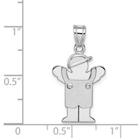 14K White Gold the Kids Small Boy in Overalls Charm with Hat on Left Engravable Love view 3