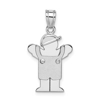 14K White Gold the Kids Small Boy in Overalls Charm with Hat on Left Engravable Love view 1
