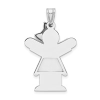 14K White Gold the Kids Medium Girl Charm with Ruffles and Bow on Right Engravable Love view 4