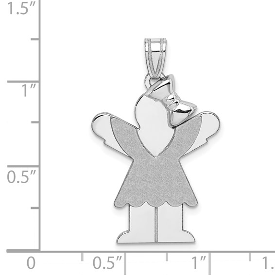 14k White Gold The Kids Medium Girl with Ruffles and Bow on Right Engravable Love Charm