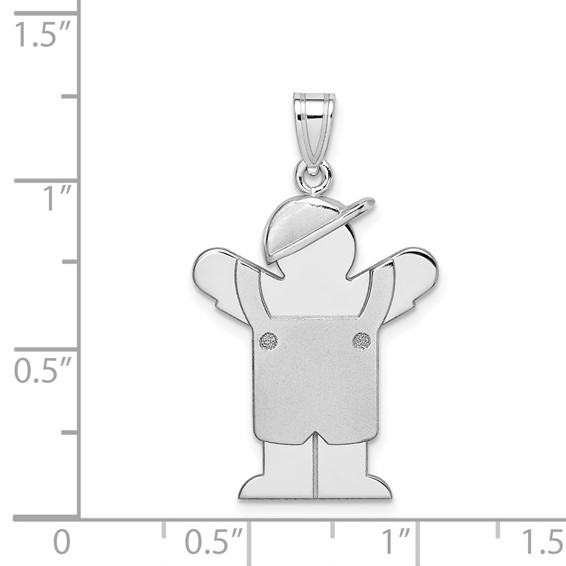14k White Gold The Kids Medium Boy in Overalls with Hat on Left Engravable Love Charm