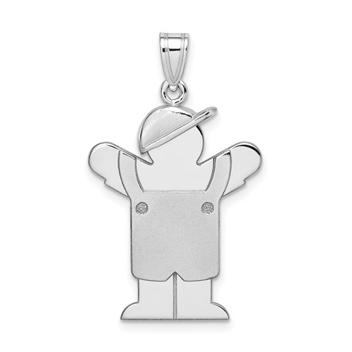 14K White Gold the Kids Medium Boy in Overalls Charm with Hat on Left Engravable Love