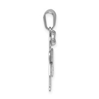 14K White Gold the Kids Small Girl Charm with Bow on Left AA Diamond Hugs view 2