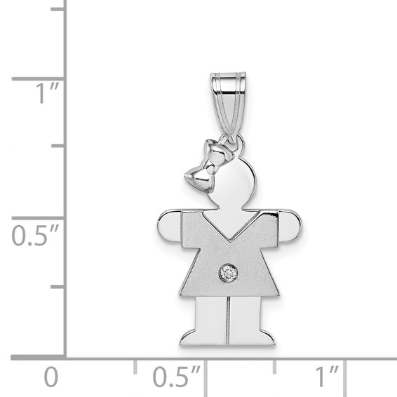 14k White Gold The Kids Small Girl with Bow on Left AAA Diamond Hugs Charm