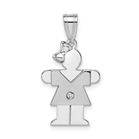 14K White Gold the Kids Small Girl Charm with Bow on Left AA Diamond Hugs view 1