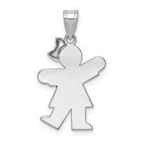 14K White Gold the Kids Small Girl Charm with Bow on Right AA Diamond Kiss view 4