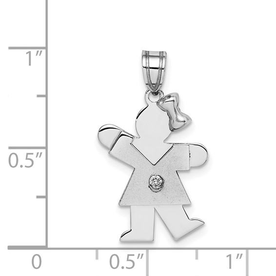 14k White Gold The Kids Small Girl with Bow on Right A Diamond Kiss Charm