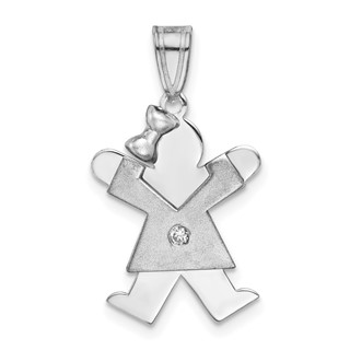 14k White Gold The Kids Small Girl with Bow on Left AAA Diamond Joy Charm