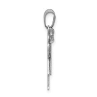 14K White Gold the Kids Small Girl Charm with Bow on Left AA Diamond Love view 2