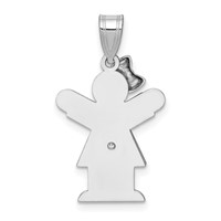14K White Gold the Kids Small Girl Charm with Bow on Left AA Diamond Love view 4