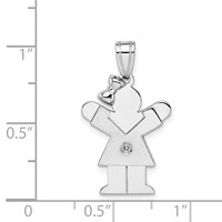 14K White Gold the Kids Small Girl Charm with Bow on Left AA Diamond Love view 3
