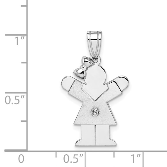 14k White Gold The Kids Small Girl with Bow on Left VS Diamond Love Charm