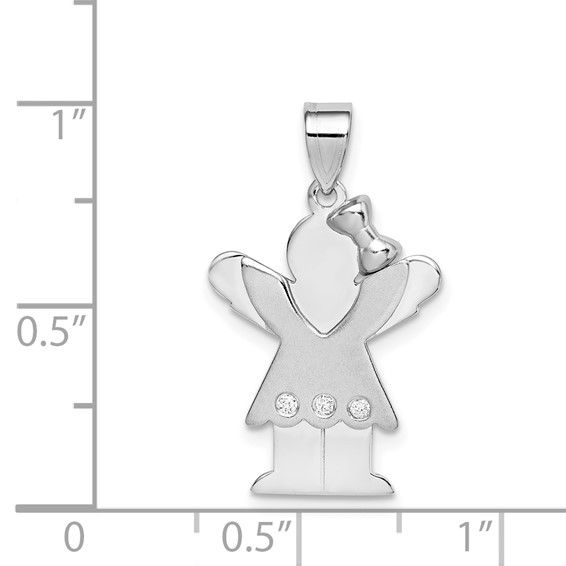 14k White Gold The Kids Small Girl with Ruffles and Bow on Right VS Diamond Love Charm