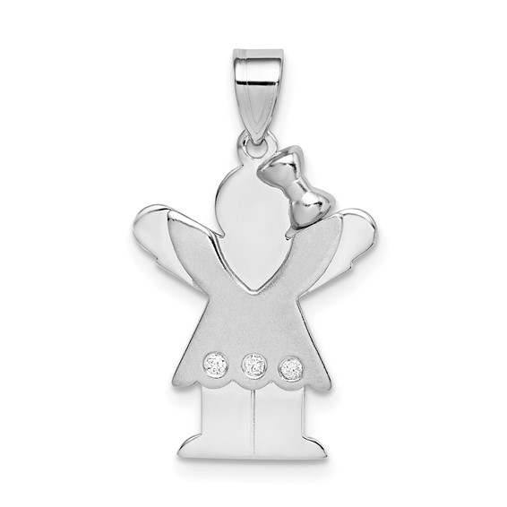 14k White Gold The Kids Small Girl with Ruffles and Bow on Right VS Diamond Love Charm
