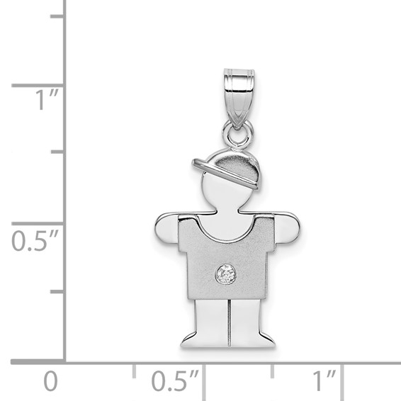 14k White Gold The Kids Small Boy with Hat on Right AA Diamond Hugs Charm