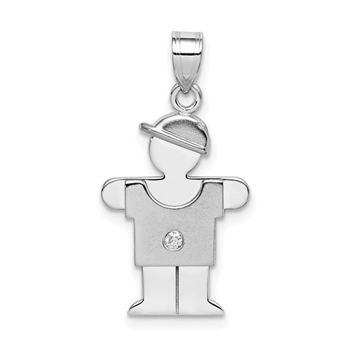 14K White Gold the Kids Small Boy Charm with Hat on Right AA Diamond Hugs