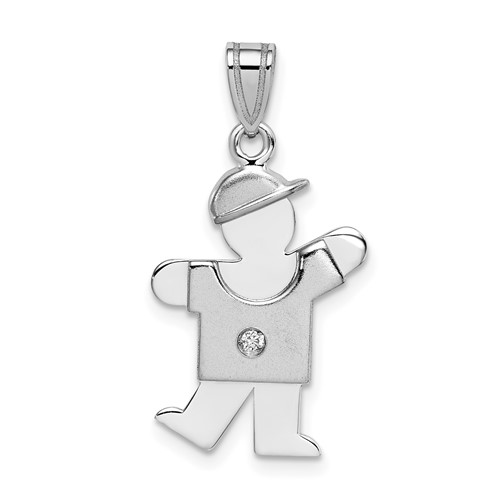 14K White Gold the Kids Small Boy Charm with Hat on Left AA Diamond Kiss