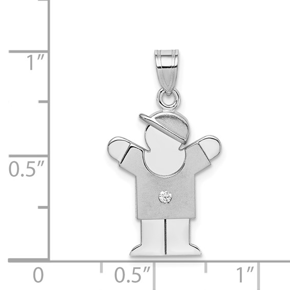 14k White Gold The Kids Small Boy with Hat on Right AA Diamond Love Charm