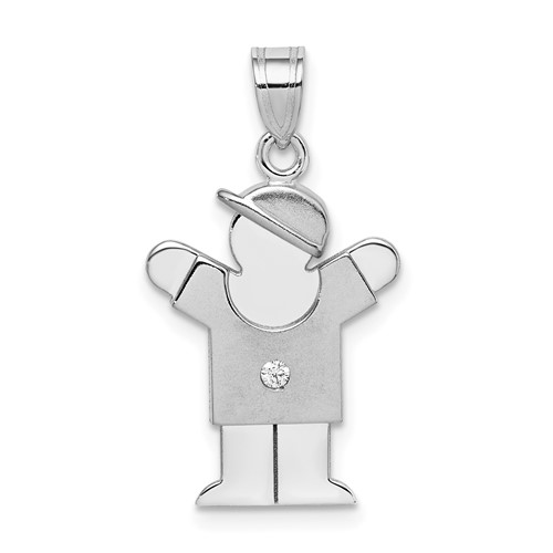 14K White Gold the Kids Small Boy Charm with Hat on Right AA Diamond Love