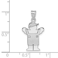 14K White Gold the Kids Small Boy in Overalls Charm with Hat on Left AA Diamond Love view 3