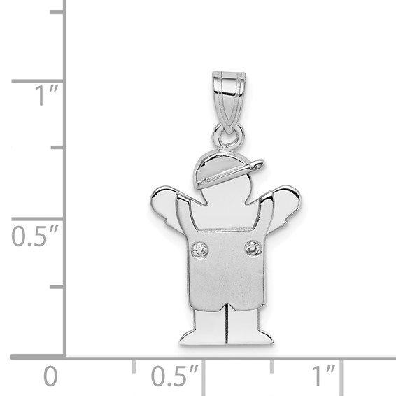 14k White Gold The Kids Small Boy in Overalls with Hat on Left AA Diamond Love Charm