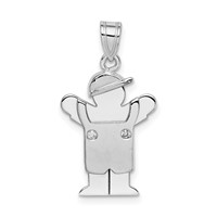 14K White Gold the Kids Small Boy in Overalls Charm with Hat on Left AA Diamond Love view 1