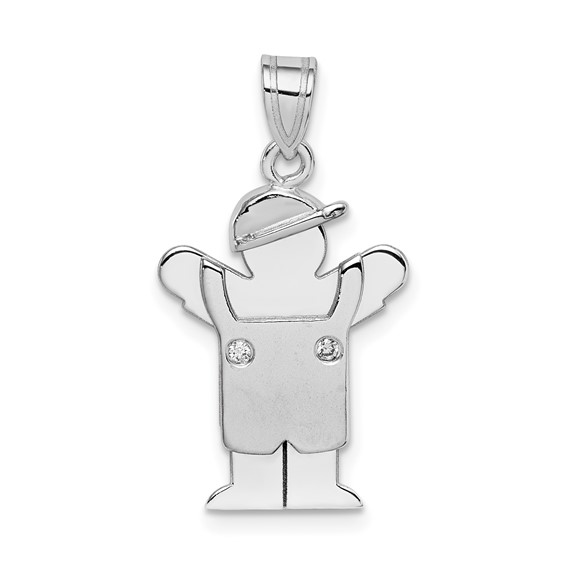 14k White Gold The Kids Small Boy in Overalls with Hat on Left AA Diamond Love Charm