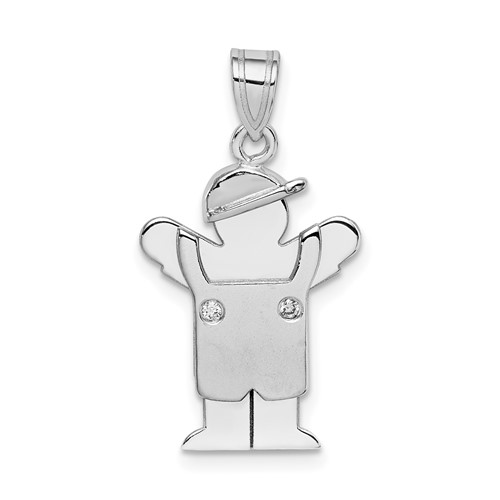 14K White Gold the Kids Small Boy in Overalls Charm with Hat on Left AA Diamond Love
